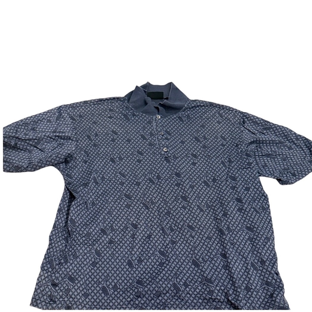 Bobby Jones Collection Mens XL Blue Jacquard Golf Club Pattern Polo Shirt